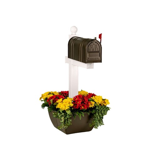 24" Black Resin Post Planter 4x4 6x6 Outdoor Flower Pot 16 Gallon Deck Mailbox - Picture 15 of 18