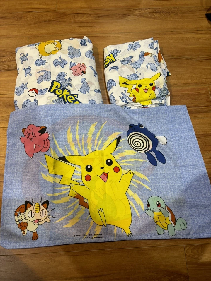 Conjunto de Cama 3 Peças Vintage Pokemon Anos 90 Nintendo Twin Tamanho BOM! - Imagem 2 de 3