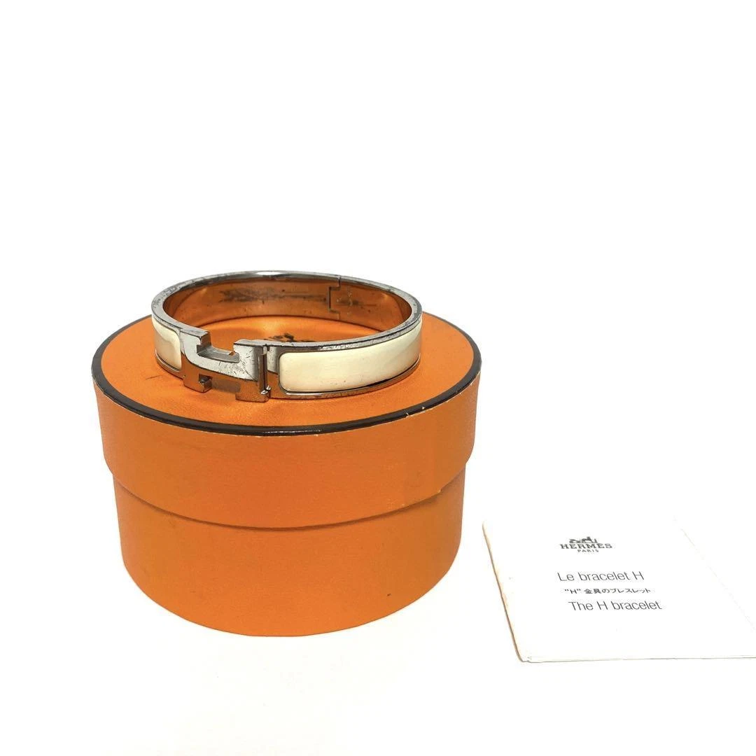 HERMÈS Bracciale Hermes H Click Crack Bianco Argento 15 5 cm Accessori Donna