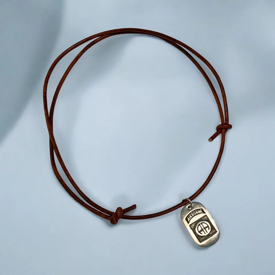 Leather Necklace with Airborne Dog Tag – Military-Inspired Pendant Aircraft - Image 2 of 2