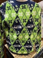 NFL Mens Green Size Medium Seattle Seahawks Christmas Sweater Candy Canes