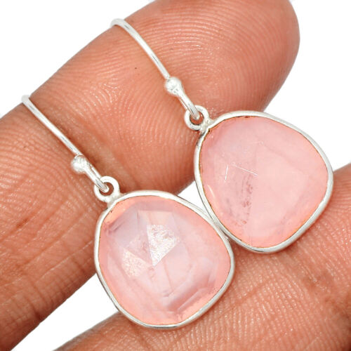 Natural Faceted Rose Quartz - Madagascar 925 Silver Earrings DS2A CE30654 - Afbeelding 1 van 1