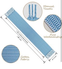 Blue Farmhouse Table Runner 102 Inches Long 12 Inches Wide-Woven
