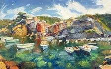 Riomaggiore painting Original Impressionism Oil on canvas by E Chernyakovsky