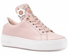 Nuevo Michael Kors Mindy Tenis Tenis Zapatillas Cuero Con Cordones Floral Tachuelas Rosa Suave