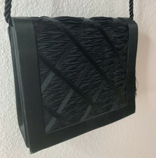 Vintage Neiman Marcus Black Corded Strap Small Purse Clutch with Tassel