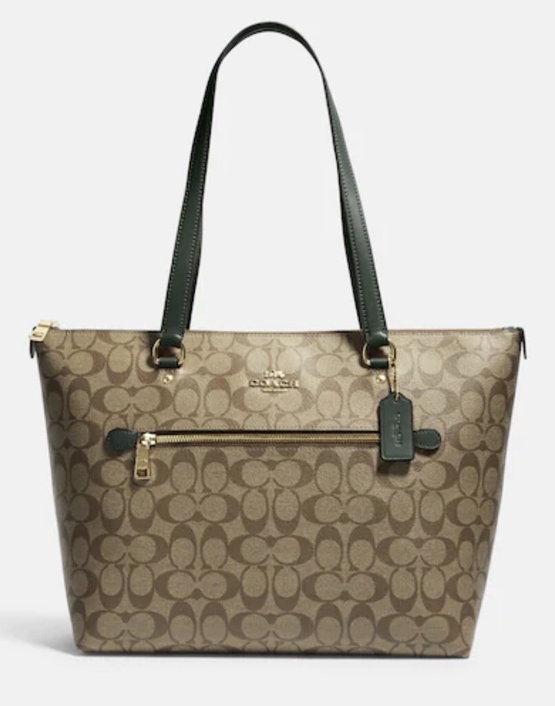 NWT COACH GALLERY TOTE HANDBAG SIGNATURE CANVAS Khaki/Amazon Green