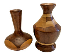 Vases 2 Wood Turned Handcrafted 4 In Tall Signed Dated on Bottom Vintage