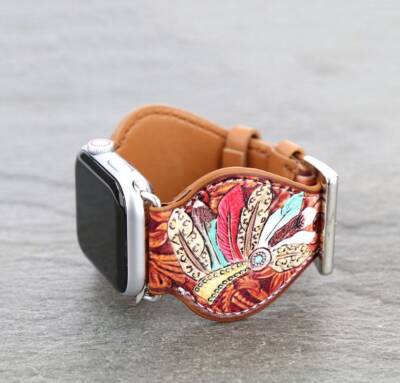 Western Apple Watch Leather Band Indian Head Print 38/40/41 mm