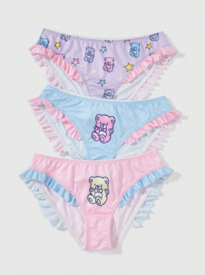 Women's Kawaii Lolita ABDL Teddy Bear Sissy DDLG Bikini Panties - Pack of 3