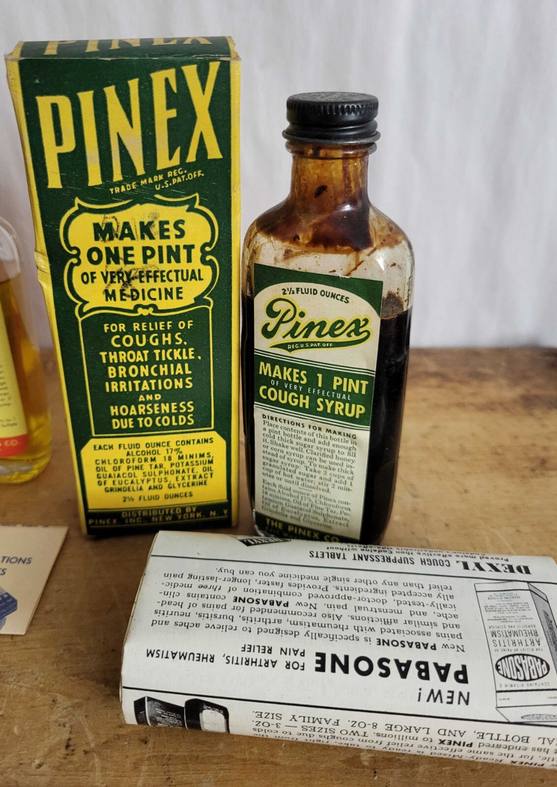 3 Vintage 666 PINEX & PISO'S Cold Cough Syrup Medicine Bottle with Box