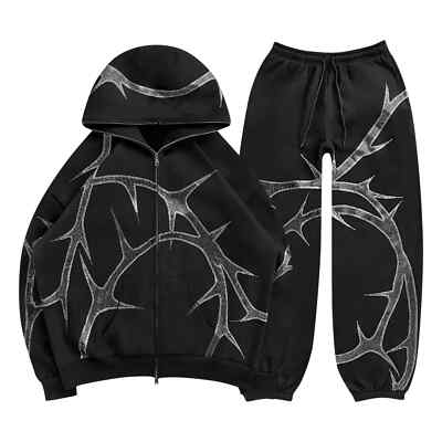 Men Tracksuit Hoodie Jogger Unisex Clothing Casual Hoodie+Trousers 2Piece Outfit