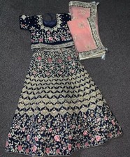 Bridal Party Royal Navy Blue Velvet Lehenga Choli Skirt Bnwt Stitched Size 12