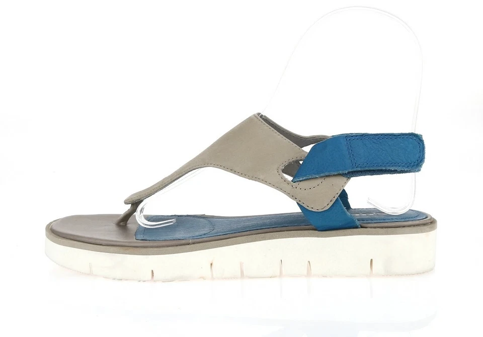 女式 Tsubo 227150 灰色蓝色皮革吊带平底凉鞋 7 码 — 第 2/4 张图片