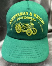 Cool Vintage Hat Tractor Auctioneer Logo Green USA SnapBack Clean Great Hat