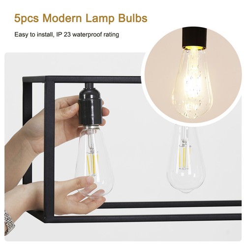 Industrial Black Chandelier Rectangle Hanging Ceiling Light Fixture Dining Room - Picture 9 of 12