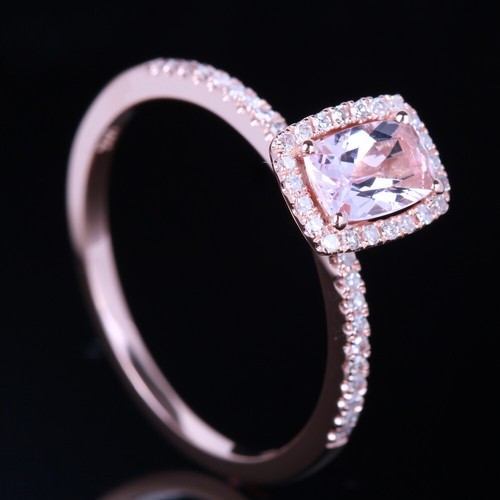 10k Rose Gold Engagement Wedding Halo 4x6mm Cushion Morganite Si/h Diamonds Ring - Picture 6 of 7