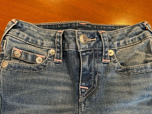 True Religion Girls PINK STITCH Jeans Y2K size 6 Pocket Flap five pocket - Picture 4 of 17