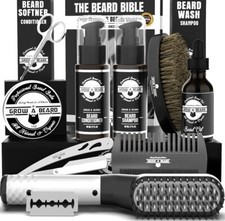 8 Piece Beard Grooming Kit With Straightener Brush Oil Scissors Shampoo Condi...