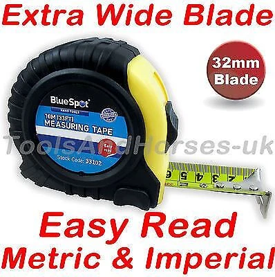 BLUESPOT 10m Tape Measure Broad Buddy Measuring Tape 32mm Extra Wide Blade / Fat Max Type