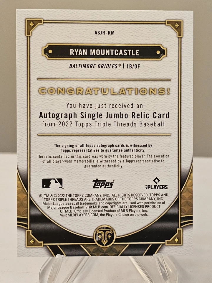 2022 Topps Triple Threads67/75 Ryan Mountcastle Autographed Player Worn Material - Image 3 of 3