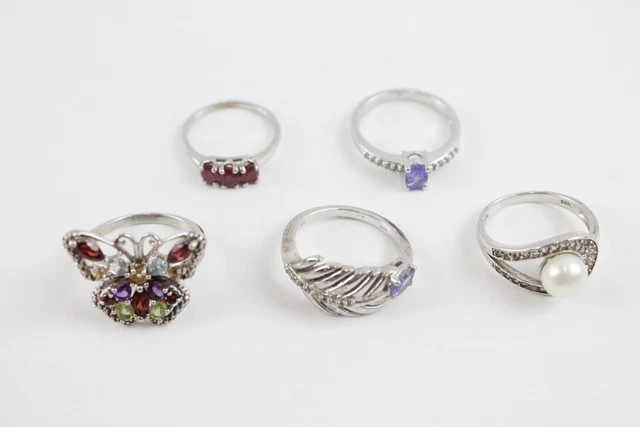15 Sterling Silver Rings Gemporia TGGC Pearl Trilogy Rubies Tanzanite x 5