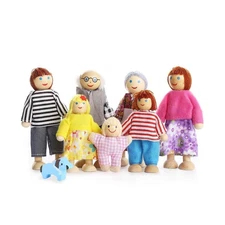 Lovely Happy Family Dolls Playset Wooden Figures Set of 7 People wi... Fast Ship