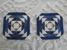 2 Blues  Whites PATCHWORK Cotton LINED DOILIES or COASTERS - 6-1/2" x 6-1/2"