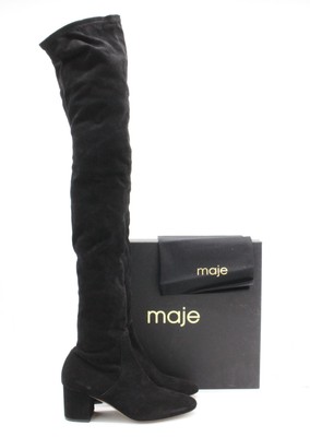 MAJE FAENI WOMENS THIGH HIGH STRETCH SUEDE BOOTS UK EU 38 BLACK RRP £550  AD UK