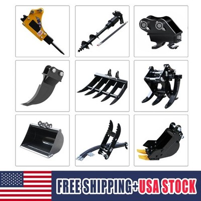 min✾ Mini Excavator Attachments 9-in-1 Set, Ripper, Rake, Auger, Bucket