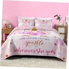 Quilt Set Size, Pink Rainbow 2 Pcs Soft Bed Cover Twin Pink Rainbow Unicorn