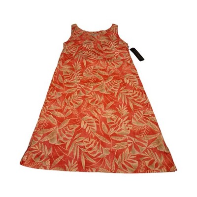 Tori Richard Honolulu Womens Coral Tropical Leaf Print Midi Dress 12 Vtg nwt