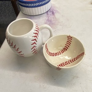 Teleflora Gift White/Red Shiny Ceramic Round Baseball Stitch Sports Bowl