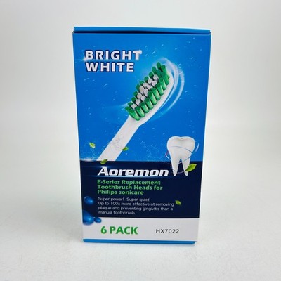 Bright White Aoremon E-Series Replacement Toothbrush Heads HX7022 6 Pack Sealed