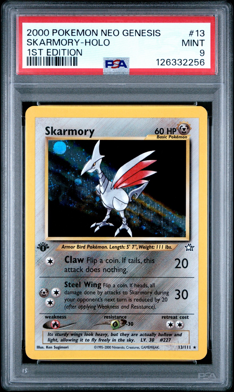 2000 POKEMON NEO GENESIS 1ST EDITION #13 SKARMORY-HOLO PSA 9