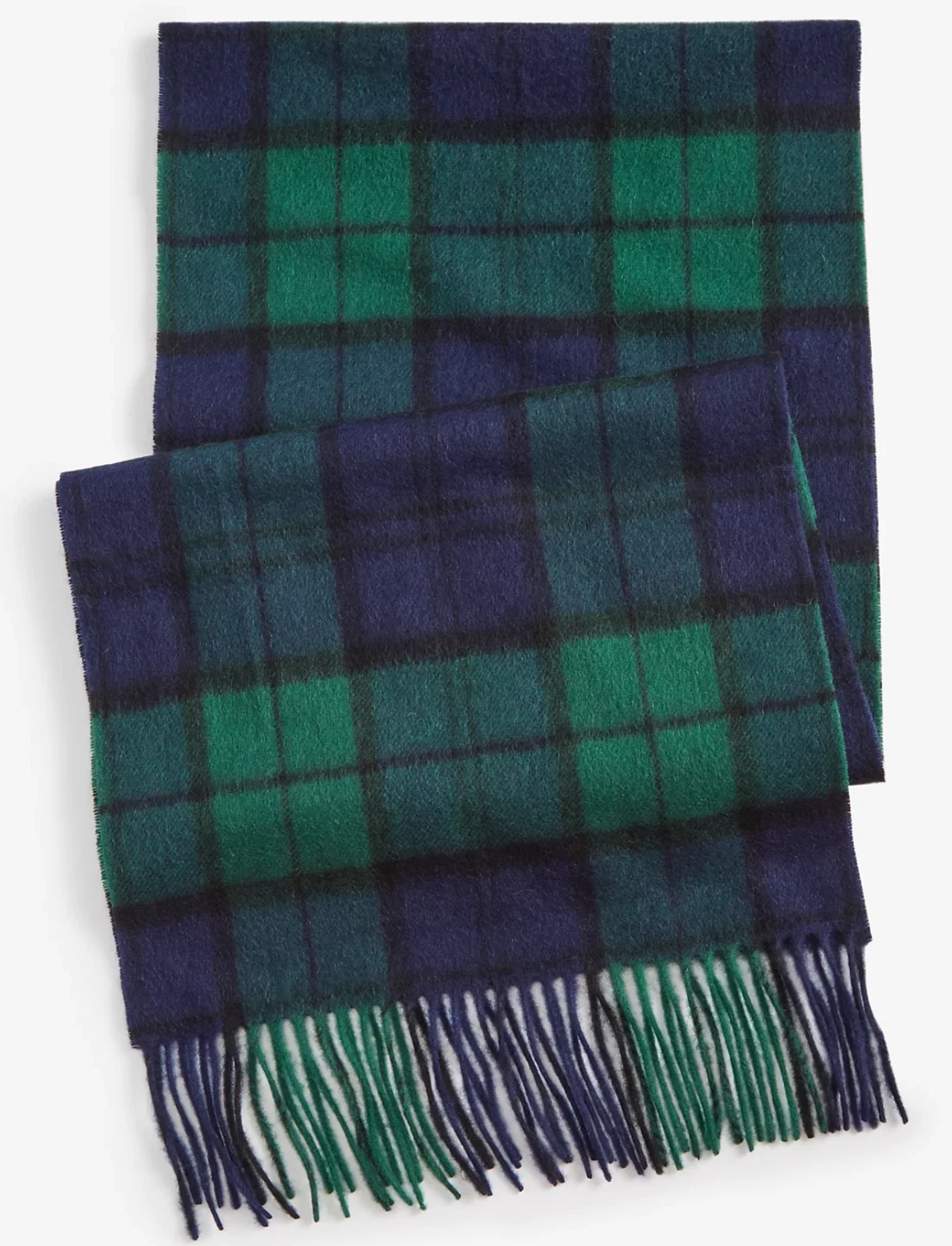 Club Room Mens Green & Blue 100% Cashmere Plaid Scarf Soft Warm Fringe 64x12 NWT