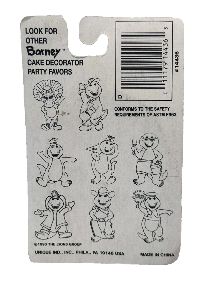 De colección 1993 Único Barney Papá Noel Navidad Pastel Decorador Fiesta Favor 2.5" Foto 3 de 4