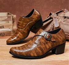 Men's Pointed Toe Faux Leather Block Heel Shoes Clubwear Casual Dress Work Party