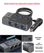 8in1 Multi Socket Car Cigarette Lighter Splitter QC3.0 PD USB/C Charger Adapter