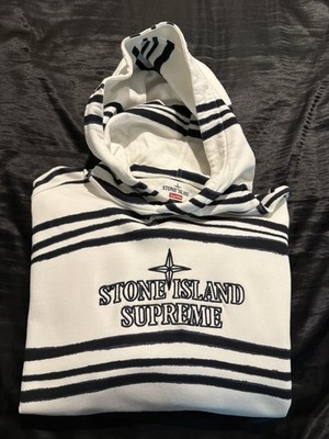 Supreme FW20 Stone Island Warp Stripe Hooded Sweatshirt White Large