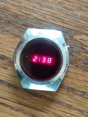 Timex SSQ H Cell Red LED watch Mens Silver Tone