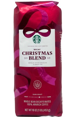 2025 Starbucks Decaf Christmas Blend Whole Bean Coffee 1lb 16oz