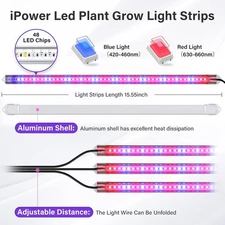 40W LED Plant Grow Light Strips Full Spectrum for Indoor Plants 3 Tubes Mix