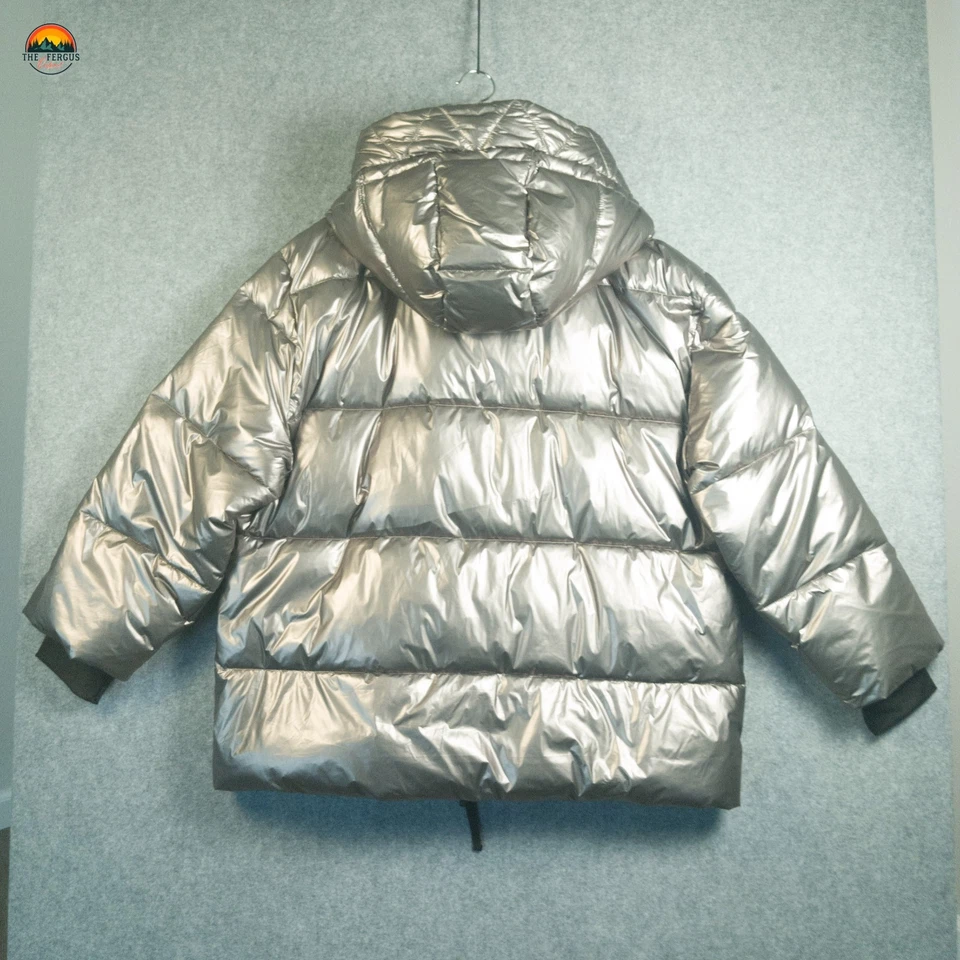 Chaqueta Gap Puffer Plateada Metálica Pesada Con Capucha Streetwear Para Mujer Talla XL Foto 2 de 4