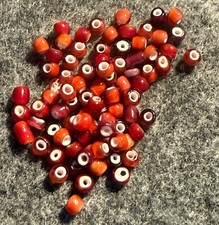 20 Original Indian Cherry Red White Heart Trade Beads Venetians 1700's