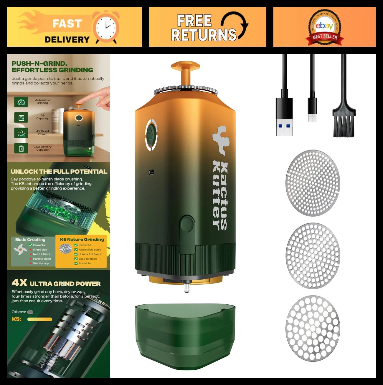 Portable Electric Spice Grinder - Battery Powered, Automatic, 5g Capacity, Kitch