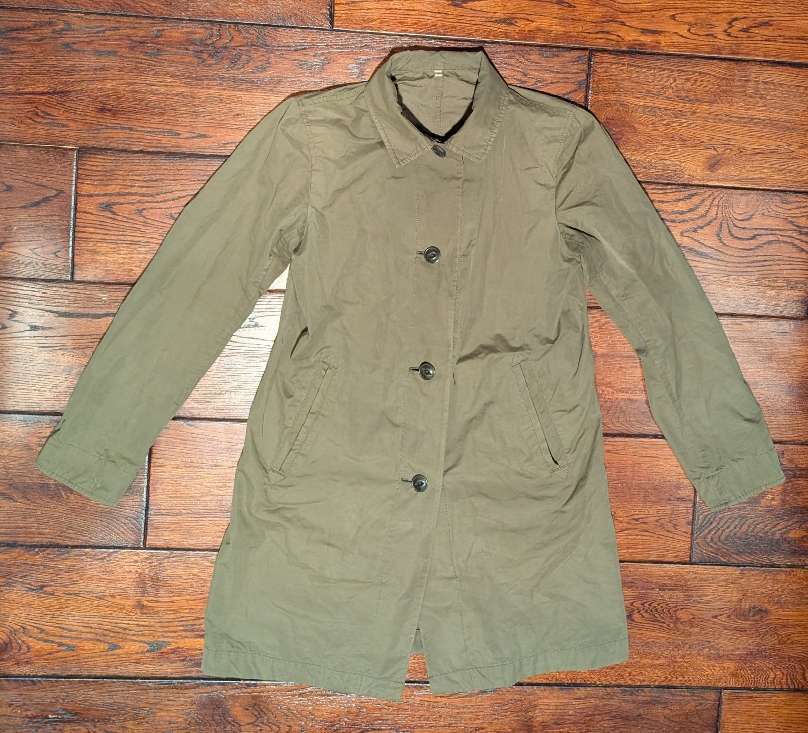 MUJI Women's Trench Cotton & Nylon Blend Olive Green Size Small