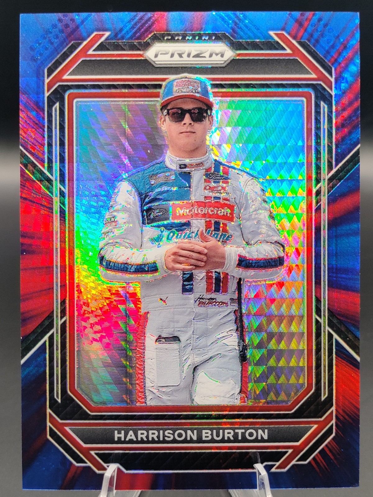 2023 Panini Prizm Harrison Burton 68 Red & Blue Hyper Prizm 009/299