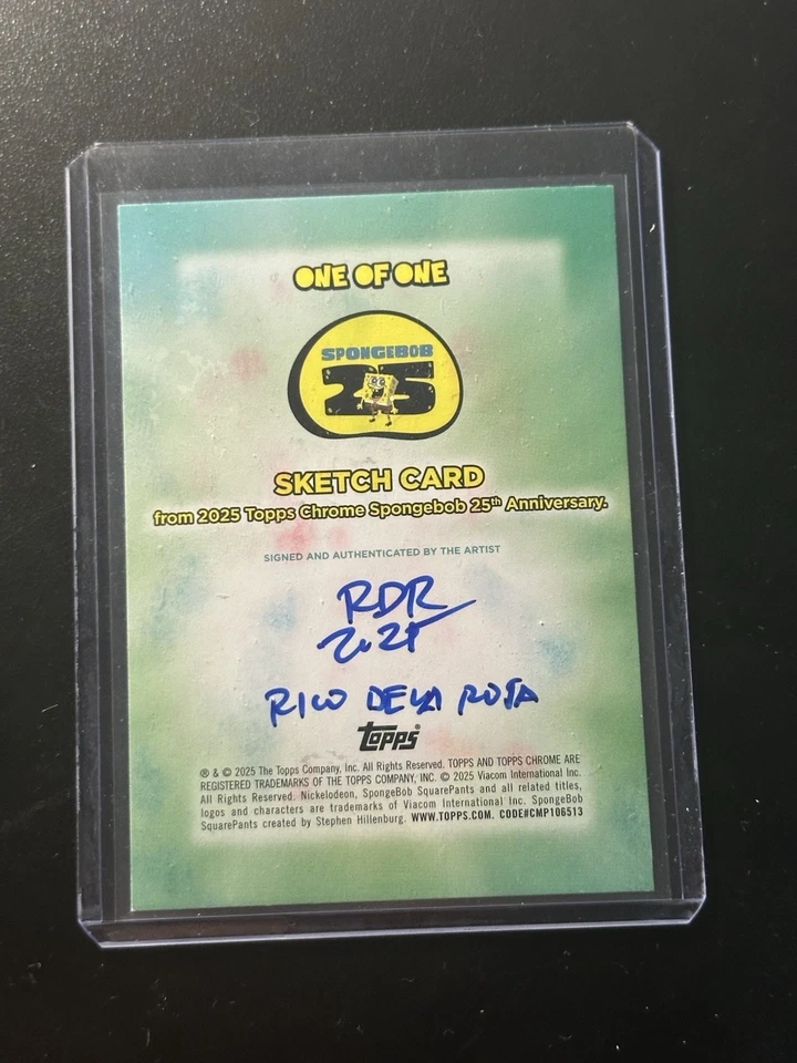 Bob Esponja 2025 Topps Cromo 25 Aniversario Sr. Cangrejo 1/1 Artista Boceto Automático Foto 2 de 2