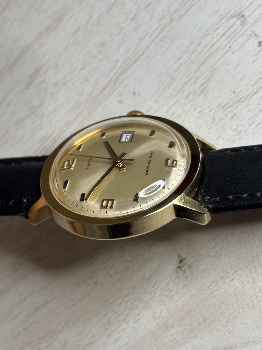 Vintage Timex Marlin Gold Mens Date Watch Mechanical Black Dial Parts and Repair Timex Marlin Watch 27629 10479 [1979] | Vintage Timex Watches main image 4